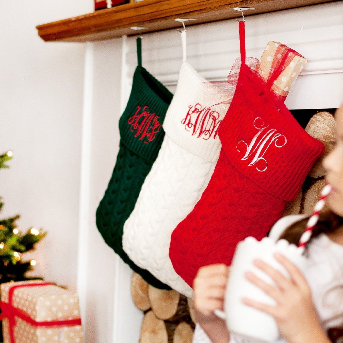 Viv & Lou Monogrammed Viv & Lou Cable Knit Stocking | CeCe's Home & Gifts