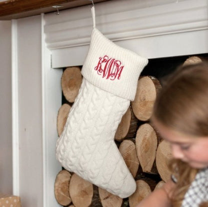 Viv & Lou Monogrammed Viv & Lou Cable Knit Stocking | CeCe's Home & Gifts