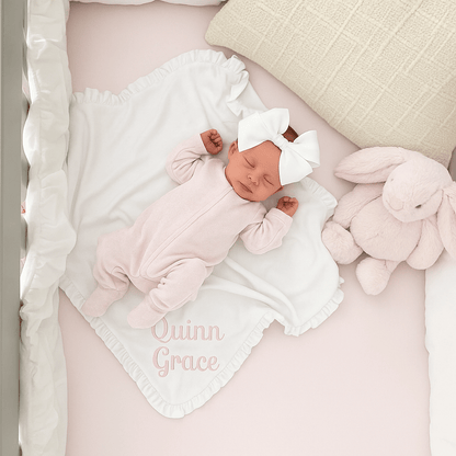 CeCe's Home & Gifts Monogrammed White Ruffled Receiving Blanket | CeCe's Home & Gifts