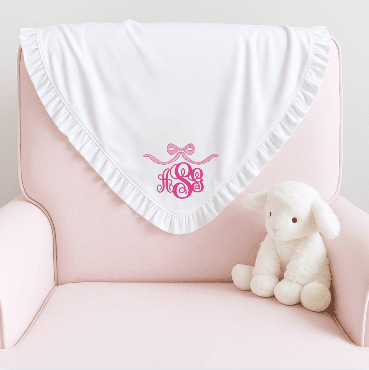 CeCe's Home & Gifts Monogrammed White Ruffled Receiving Blanket | CeCe's Home & Gifts