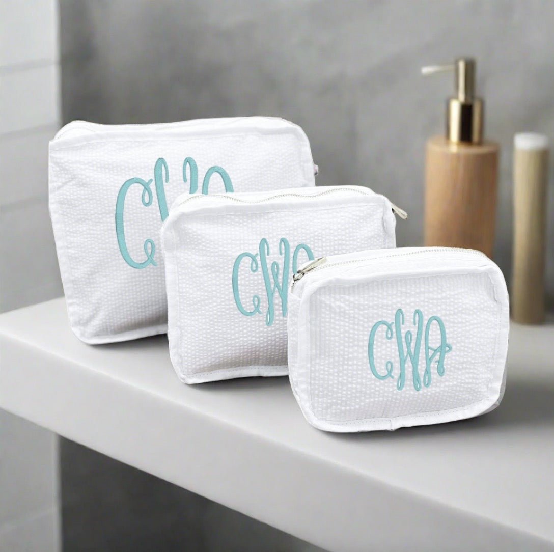 Oh Mint! Monogrammed White Seersucker Stacking Set | CeCe's Home & Gifts