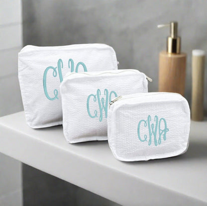 Oh Mint! Monogrammed White Seersucker Stacking Set | CeCe's Home & Gifts