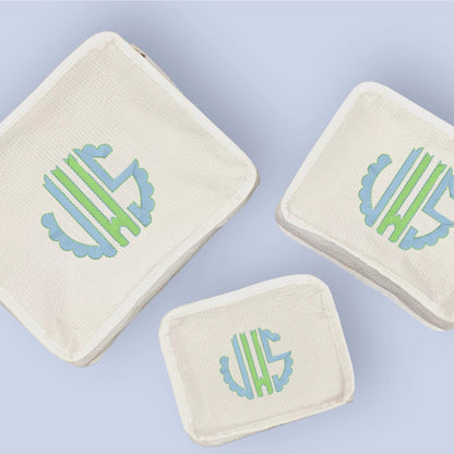 Oh Mint! Monogrammed White Seersucker Stacking Set | CeCe's Home & Gifts