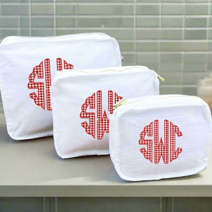 Oh Mint! Monogrammed White Seersucker Stacking Set | CeCe's Home & Gifts