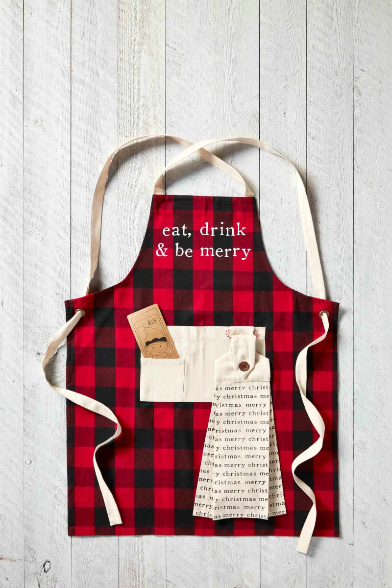 Mud Pie Be Merry Buffalo Check Apron - CeCe's Home & Gifts