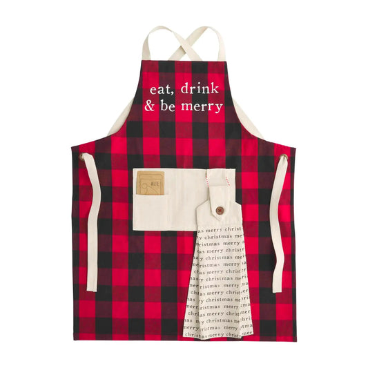 Mud Pie Be Merry Buffalo Check Apron - CeCe's Home & Gifts