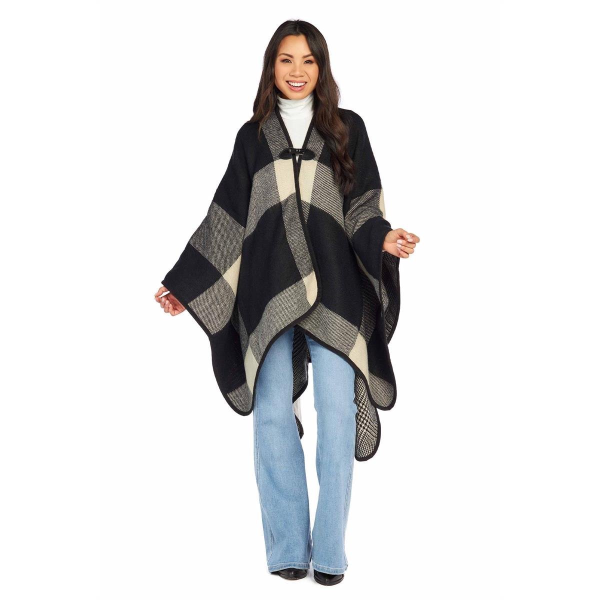 Mud Pie Black Buffalo Check Poncho Wrap - CeCe's Home & Gifts