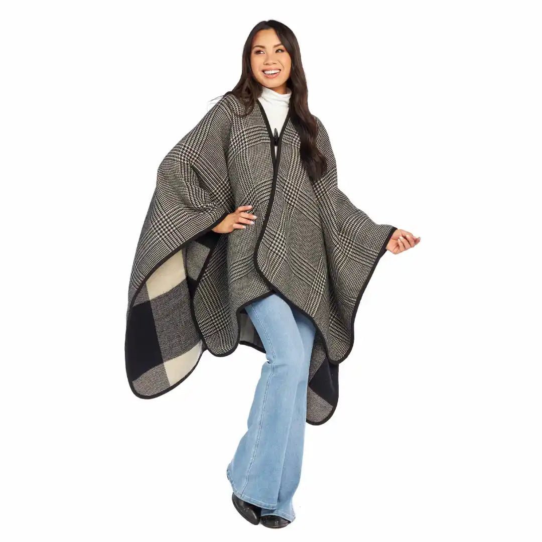 Mud Pie Black Buffalo Check Poncho Wrap - CeCe's Home & Gifts