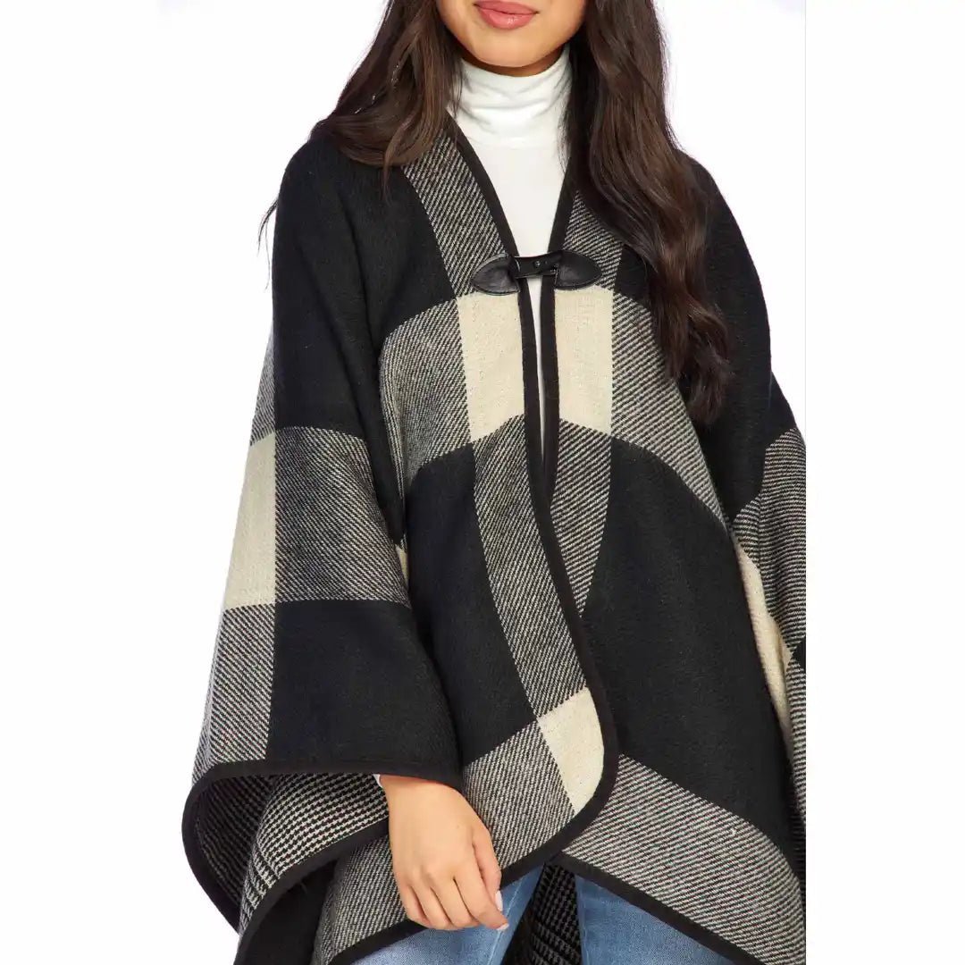 Mud Pie Black Buffalo Check Poncho Wrap - CeCe's Home & Gifts