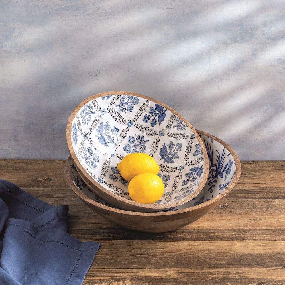 Draft Mud Pie Blue Floral Wooden Bowl Set | CeCe's Home & Gifts