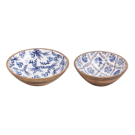 Draft Mud Pie Blue Floral Wooden Bowl Set | CeCe's Home & Gifts