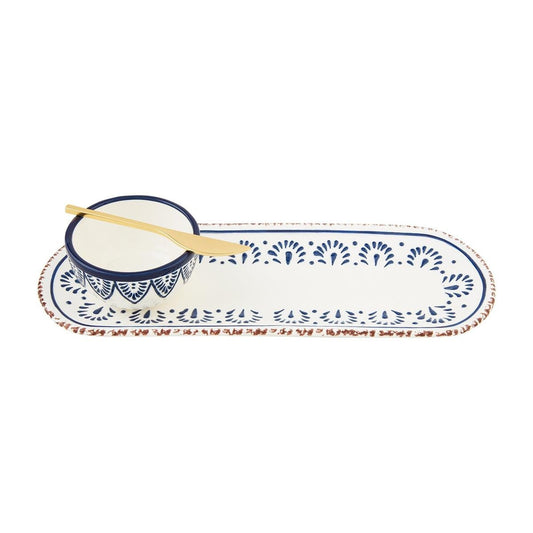 Mud Pie Blue Painted Floral Tray & Dip Set - CeCe's Home & Gifts
