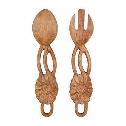 Demdaco Mud Pie Carved Flower Salad Servers | CeCe's Home & Gifts