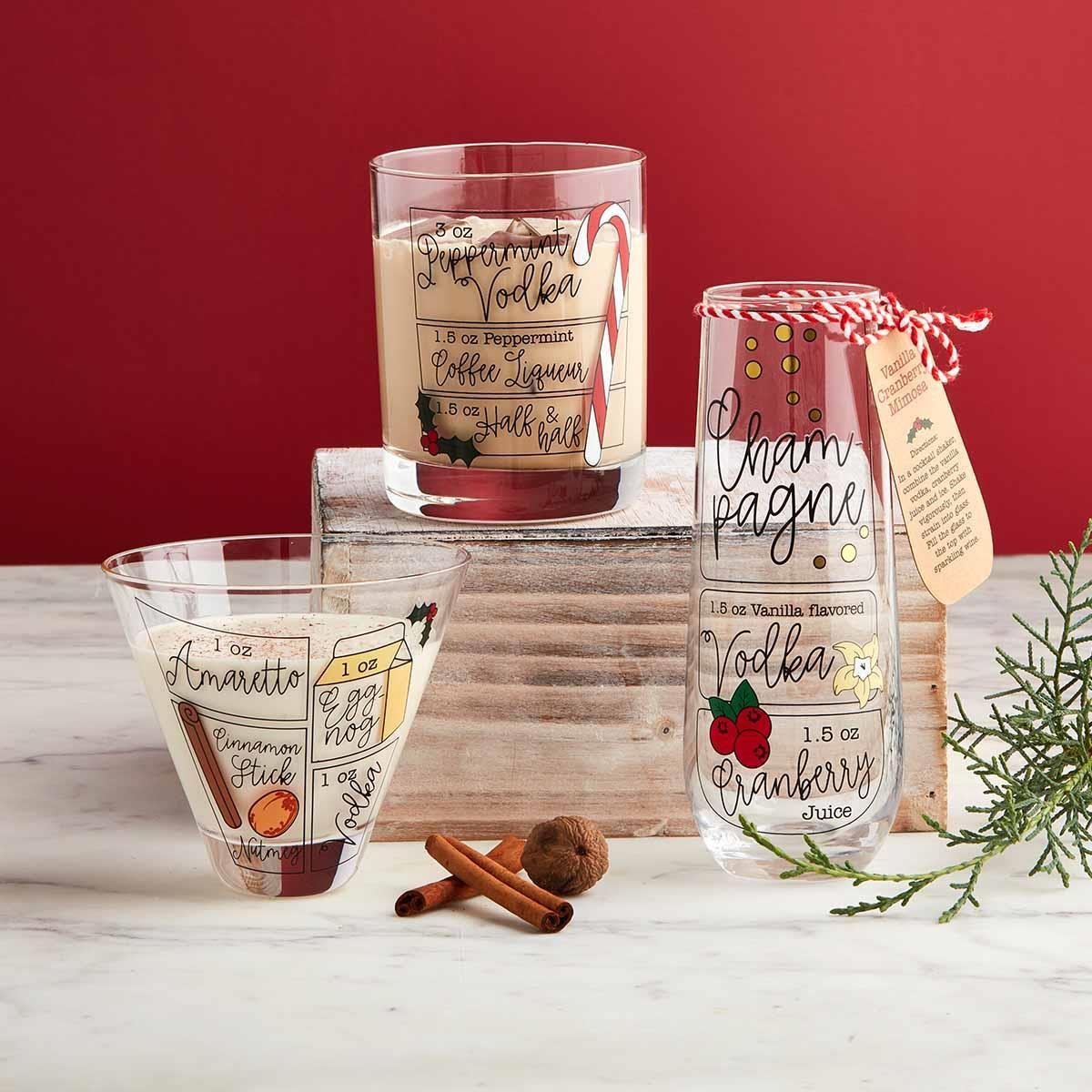 Mud Pie Mud Pie Christmas Cocktail Recipe Glasses | CeCe's Home & Gifts