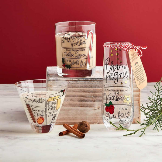Mud Pie Christmas Cocktail Recipe Glasses - CeCe's Home & Gifts