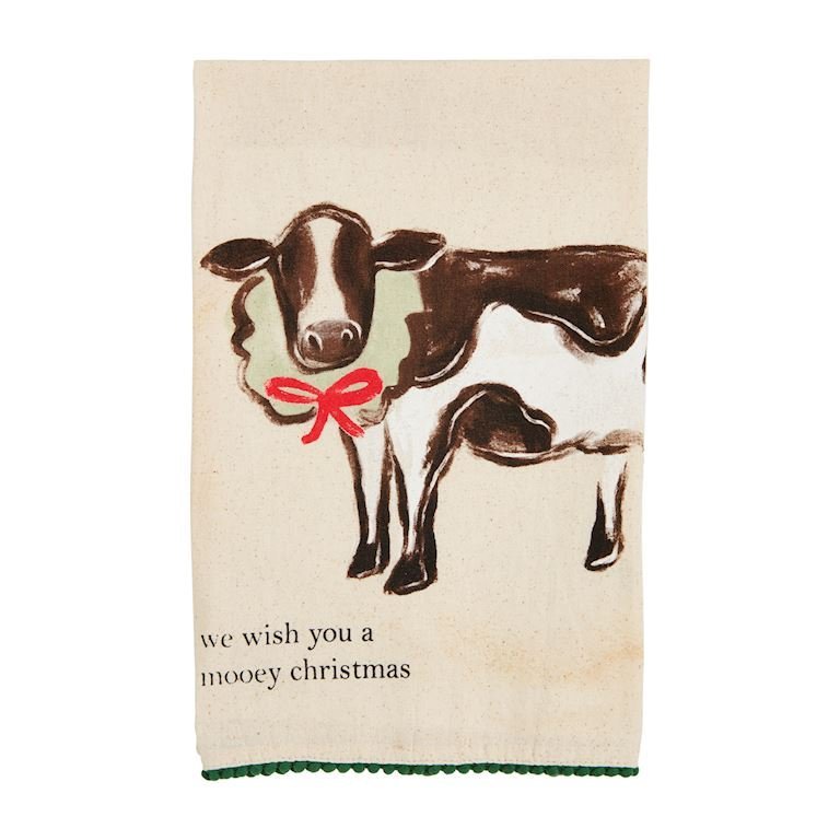 Mud Pie Mud Pie Christmas Farm Towel - Cow | CeCe's Home & Gifts