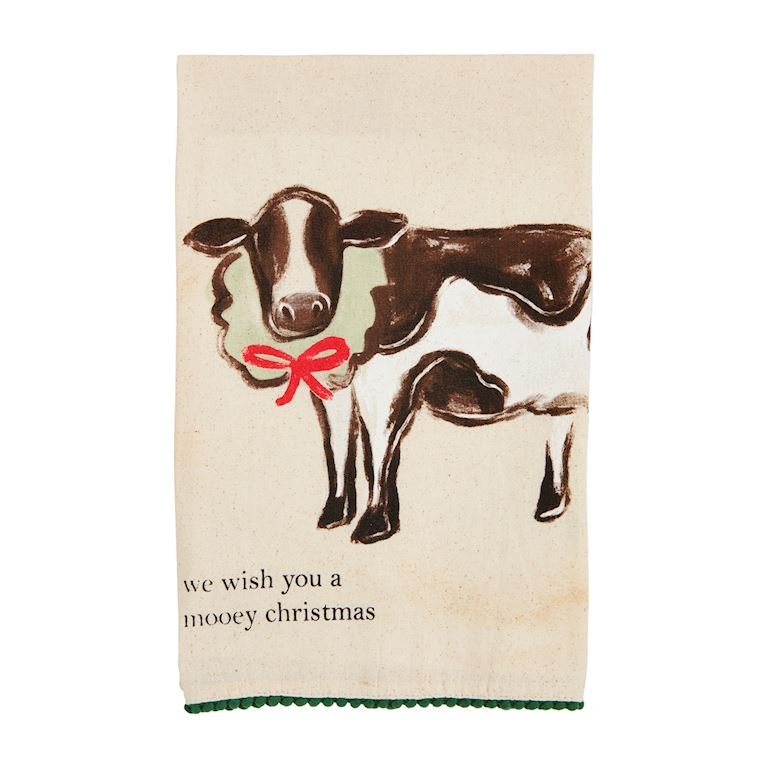 Mud Pie Christmas Farm Towel - Cow - CeCe's Home & Gifts