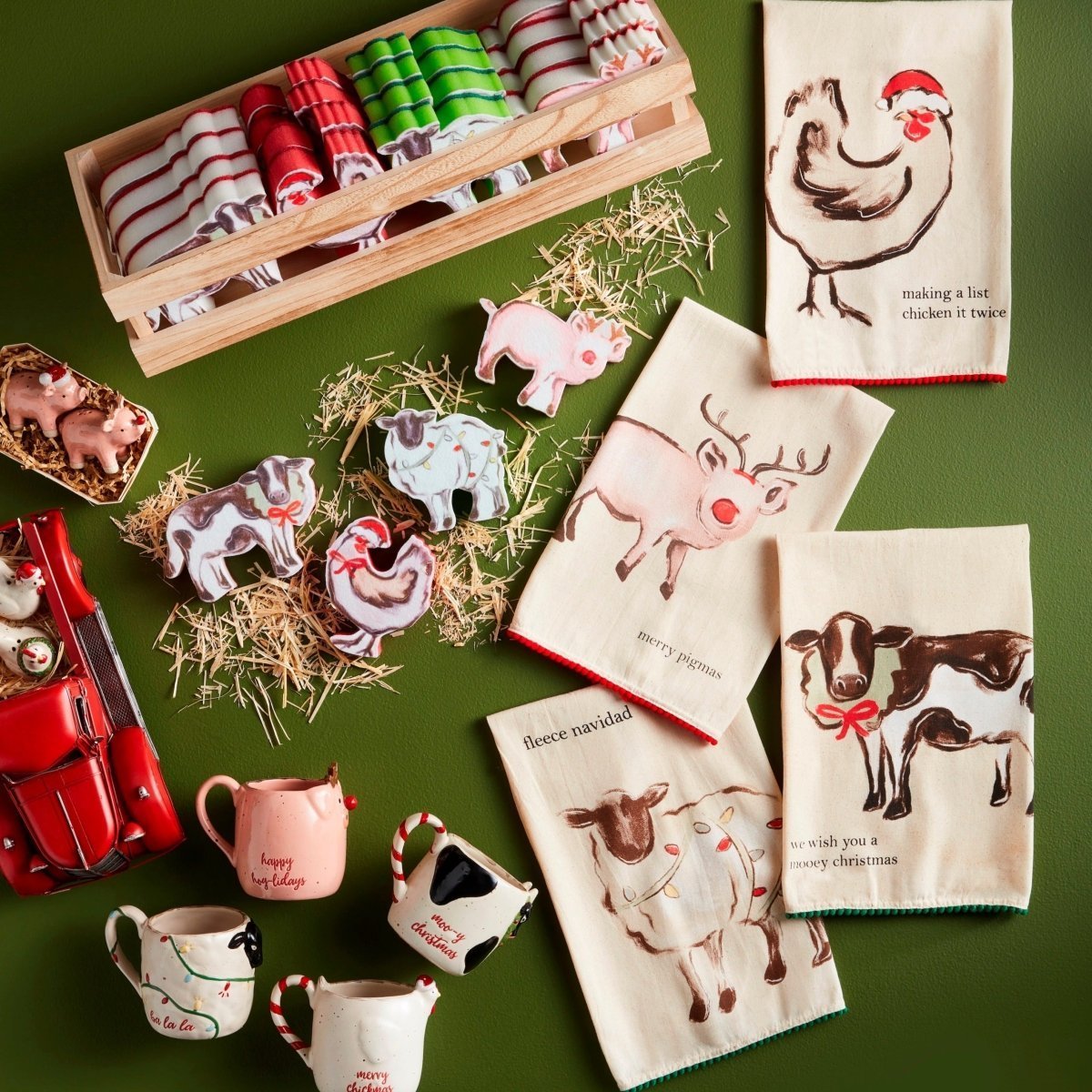 Mud Pie Mud Pie Christmas Farm Towel - Pig | CeCe's Home & Gifts