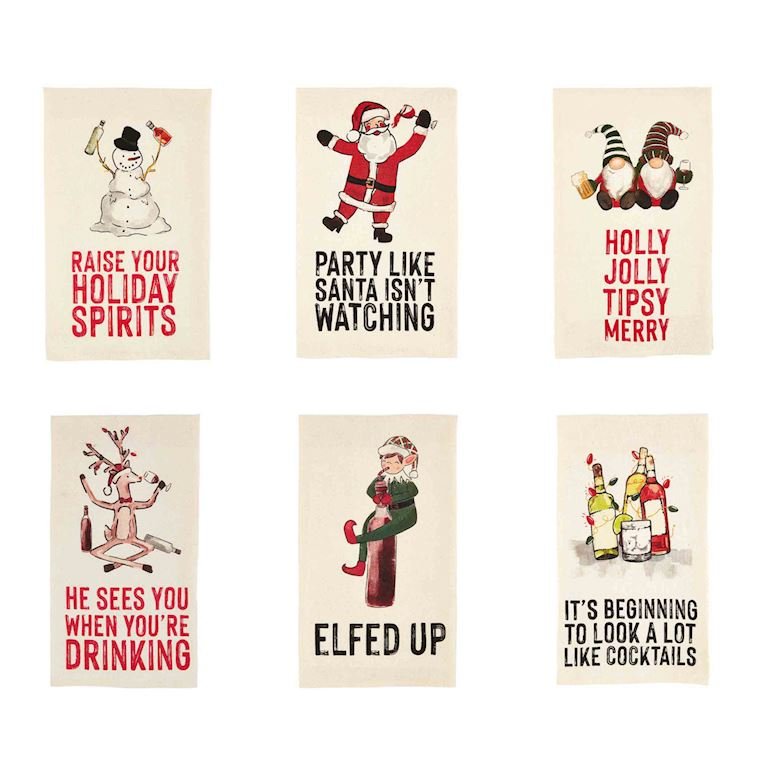 Mud Pie Christmas Humorous Drinking Towels - CeCe's Home & Gifts