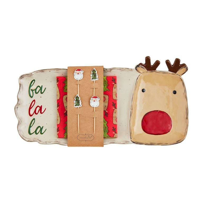 Mud Pie Fa La La Reindeer Hostess Tray Gift Set - CeCe's Home & Gifts