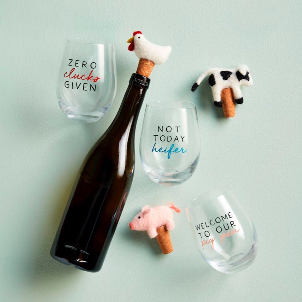 Mud Pie Mud Pie Farm Animal Wine Glass With Topper - Three Styles | CeCe's Home & Gifts