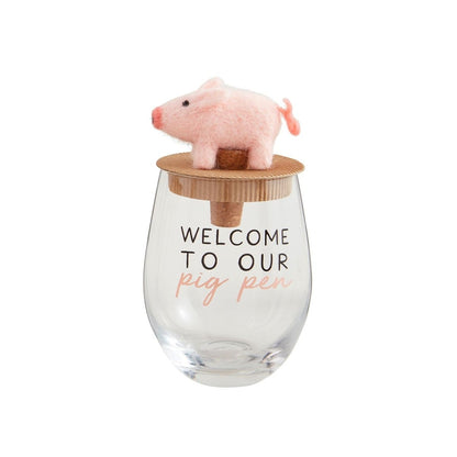 Mud Pie Mud Pie Farm Animal Wine Glass With Topper - Three Styles | CeCe's Home & Gifts
