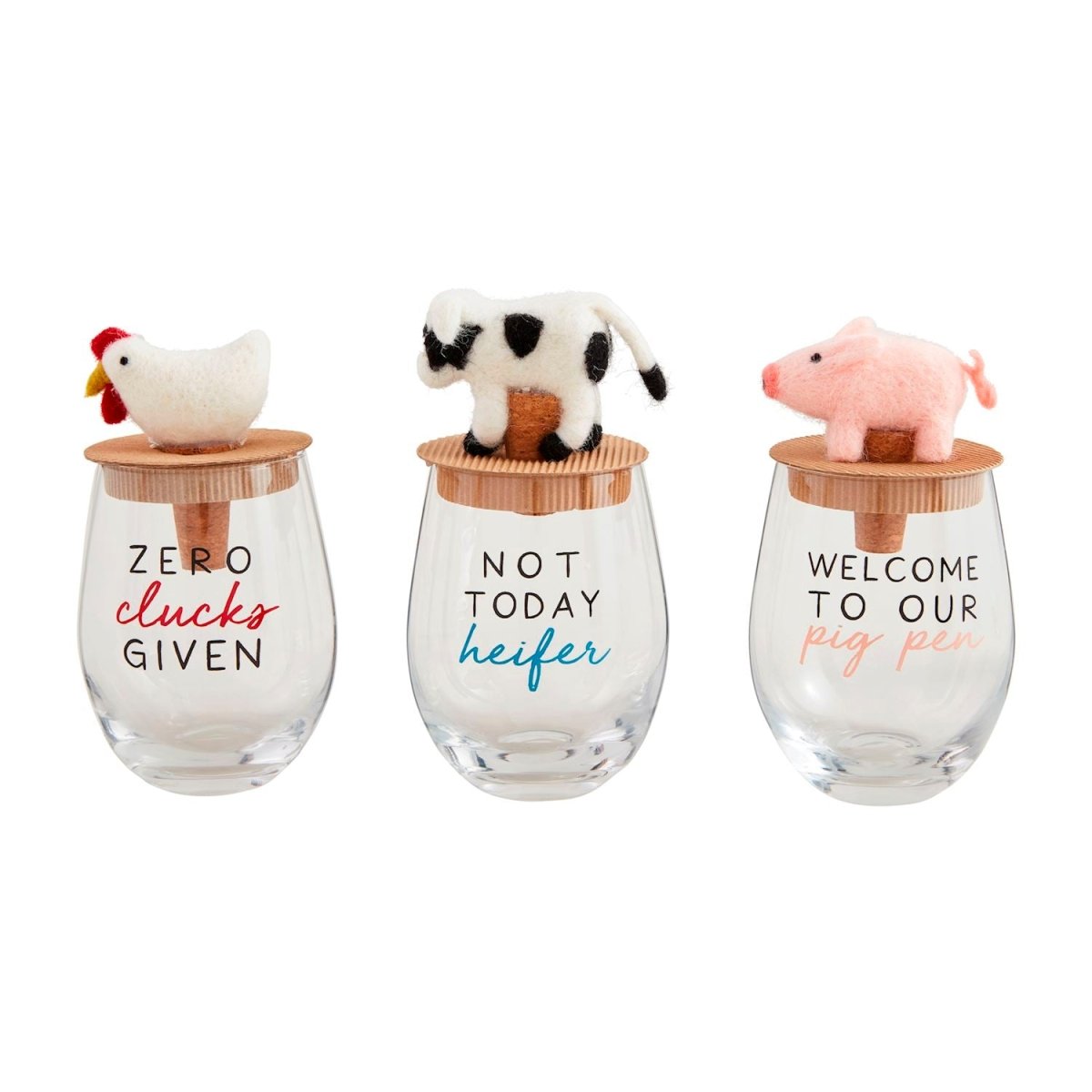 Mud Pie Mud Pie Farm Animal Wine Glass With Topper - Three Styles | CeCe's Home & Gifts