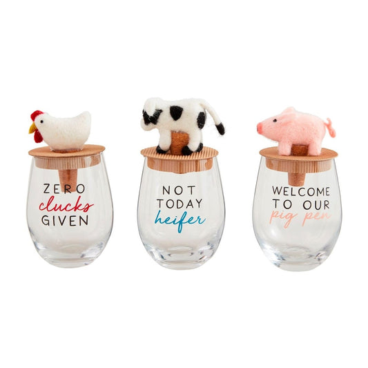 Mud Pie Mud Pie Farm Animal Wine Glass With Topper - Three Styles | CeCe's Home & Gifts