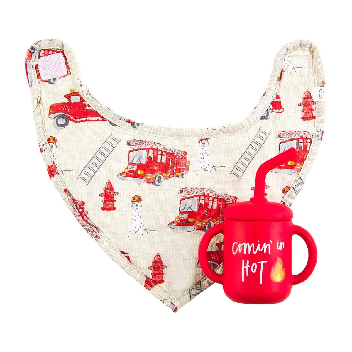 Mud Pie Fire Truck Silicone Cup & Bib Set - CeCe's Home & Gifts