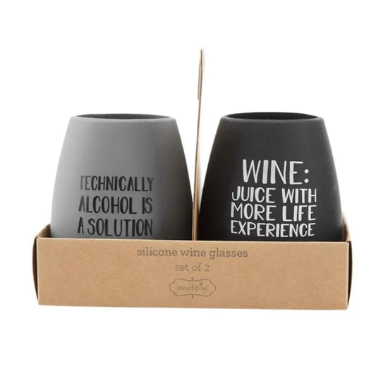 Mud Pie Gray and Black Silicone Wine Glass Set (16oz) - CeCe's Home & Gifts