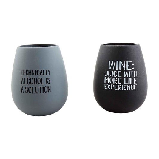Mud Pie Gray and Black Silicone Wine Glass Set (16oz) - CeCe's Home & Gifts