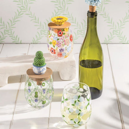 Mud Pie Mud Pie Hydrangea Wine Glass & Stopper Set | CeCe's Home & Gifts