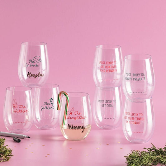 Mud Pie Mud Pie Illustration Christmas Personalization Wine Cup Set - 2 Styles | CeCe's Home & Gifts