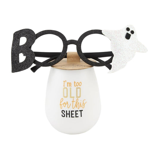 Mud Pie "I'm too Old for this Sheet" Halloween Wine Glass (16oz) - CeCe's Home & Gifts