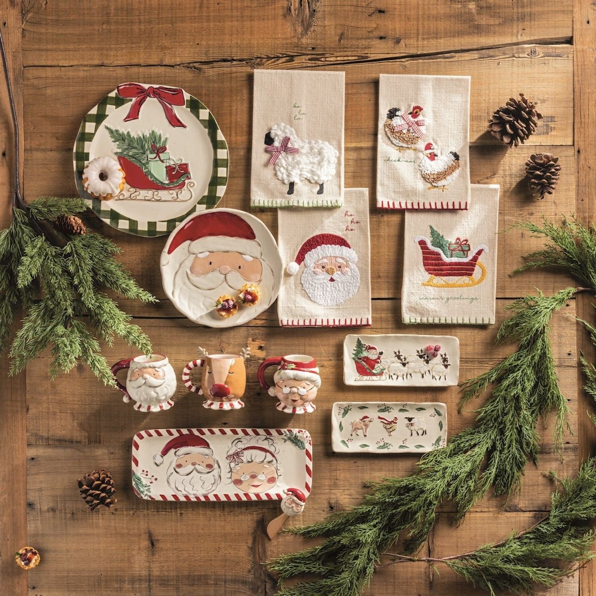 Mud Pie Mud Pie Mr. & Mrs. Claus Farm Tray Set | CeCe's Home & Gifts