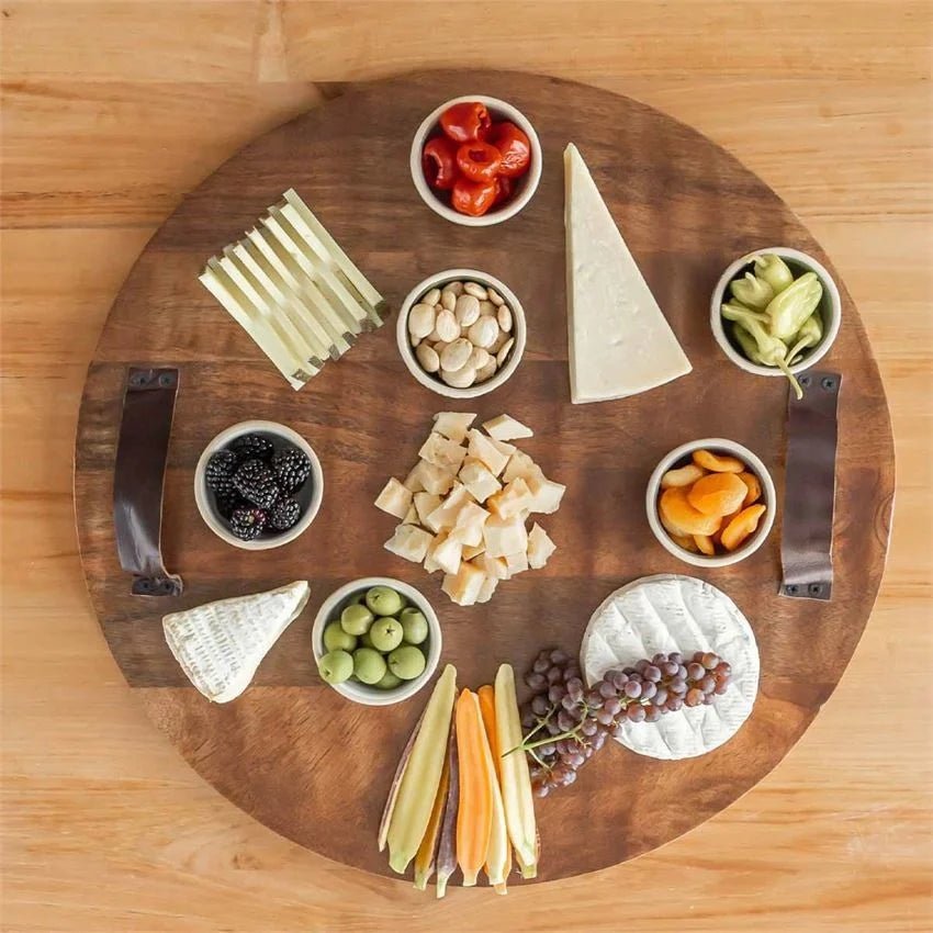 Mud Pie Mud Pie Oversized Round Wood Board With Leather Handles | CeCe's Home & Gifts