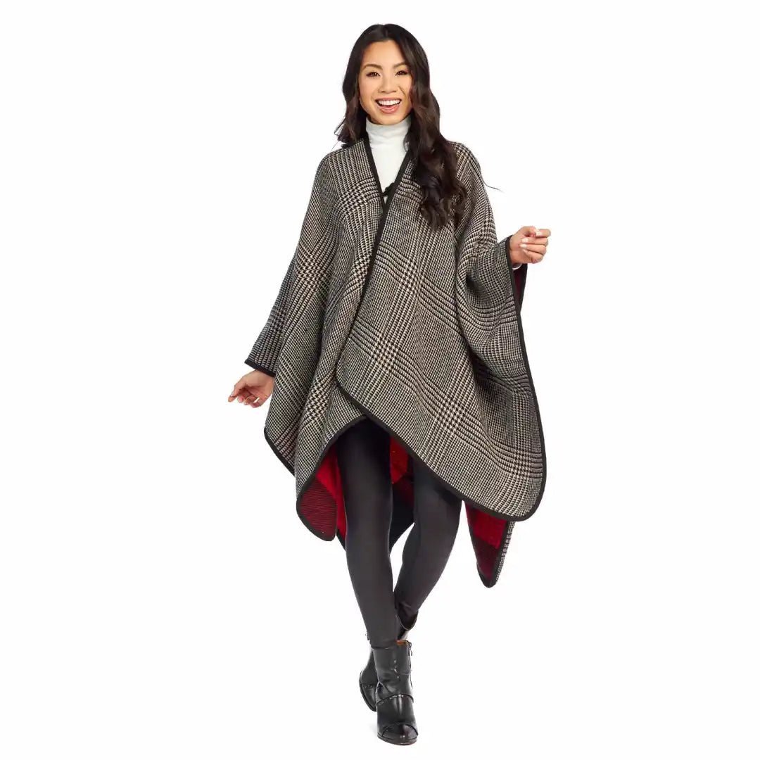 Mud Pie Red Buffalo Check Poncho Wrap - CeCe's Home & Gifts