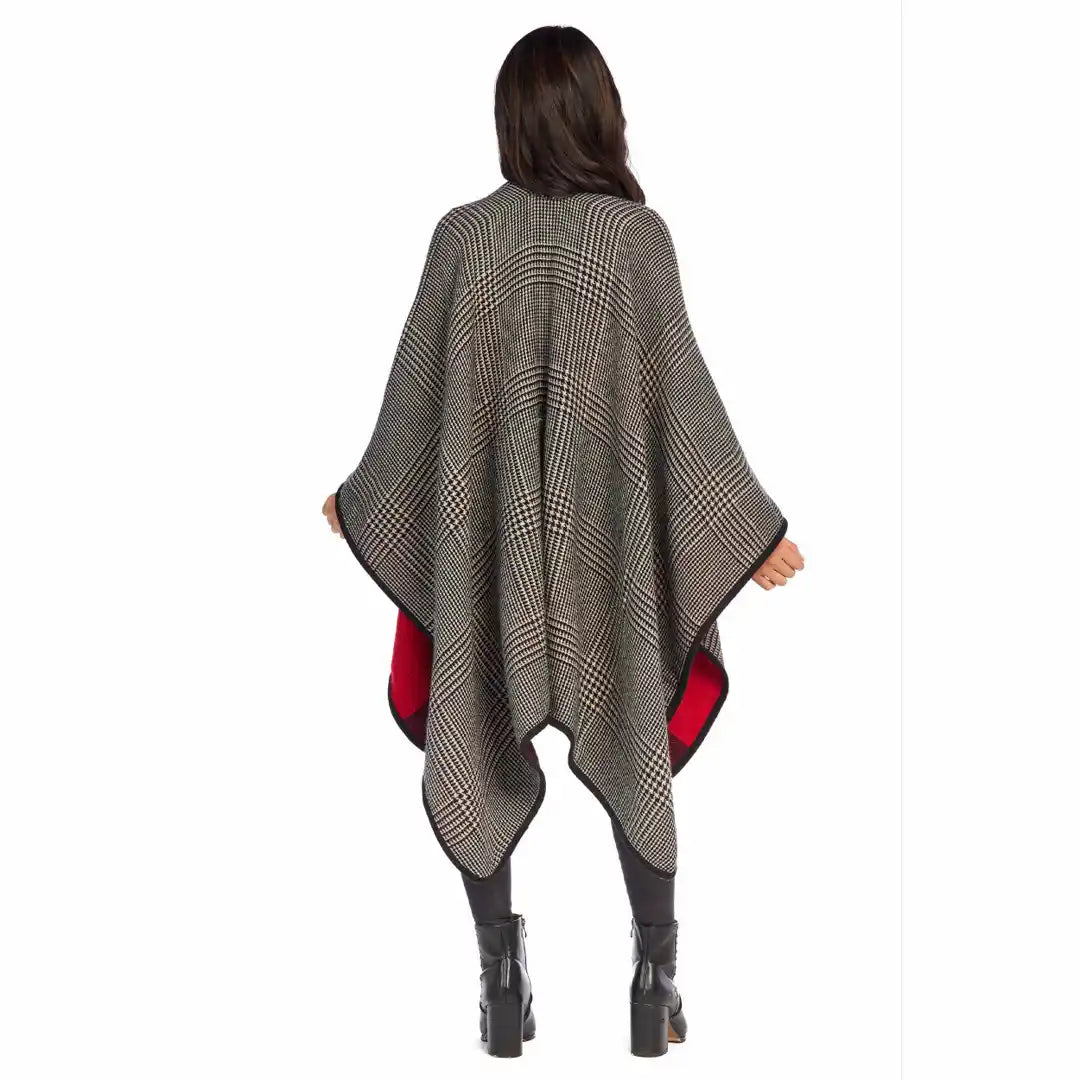 Mud Pie Red Buffalo Check Poncho Wrap - CeCe's Home & Gifts