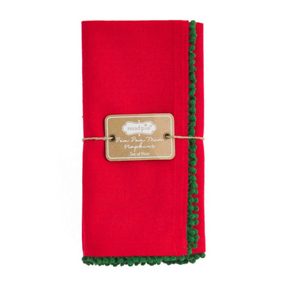 Mud Pie Mud Pie Red & Green Christmas Pom Pom Napkins - Set of 4 | CeCe's Home & Gifts