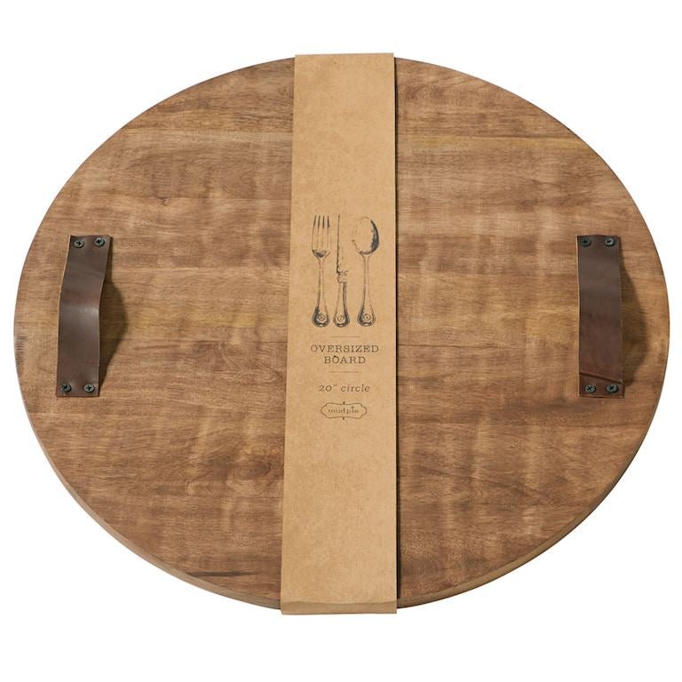 Mud Pie Mud Pie Oversized Round Wood Board With Leather Handles | CeCe's Home & Gifts