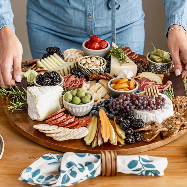 Mud Pie Mud Pie Oversized Round Wood Board With Leather Handles | CeCe's Home & Gifts