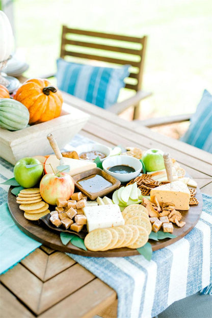 Mud Pie Mud Pie Oversized Round Wood Board With Leather Handles | CeCe's Home & Gifts