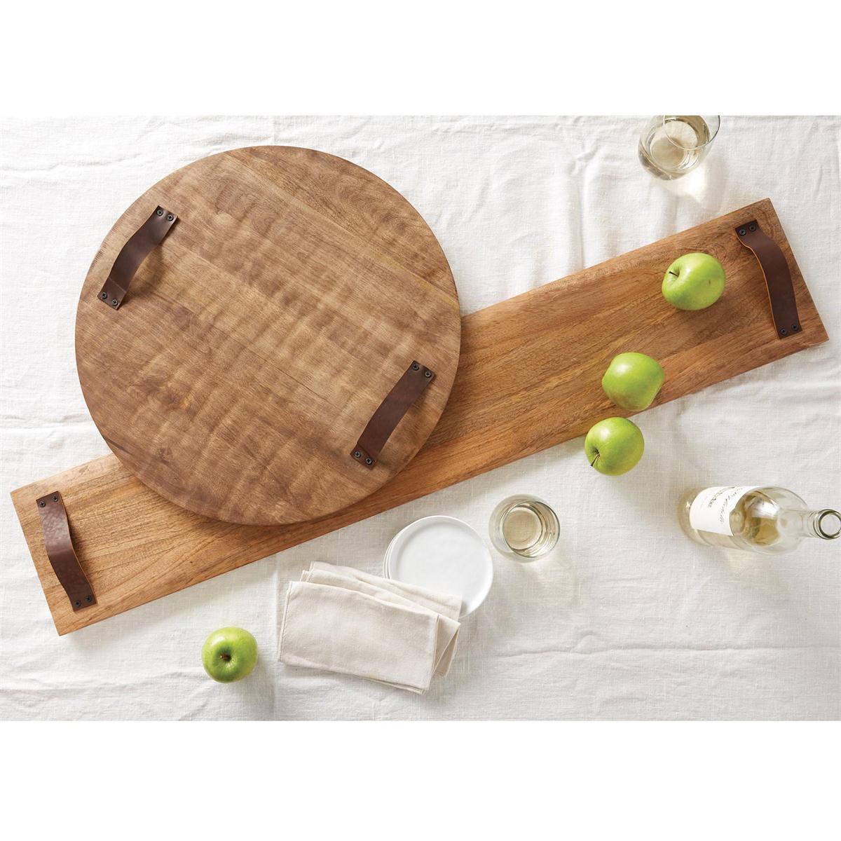 Mud Pie Mud Pie Oversized Round Wood Board With Leather Handles | CeCe's Home & Gifts