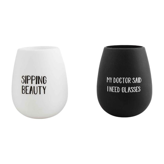Mud Pie White and Black Silicone Wine Glass Set (16oz) - CeCe's Home & Gifts