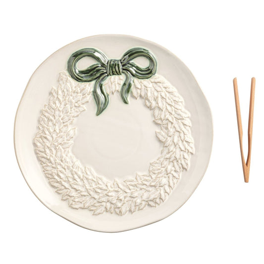 Mud Pie Mud Pie White Wreath Cookie Plate Set | CeCe's Home & Gifts