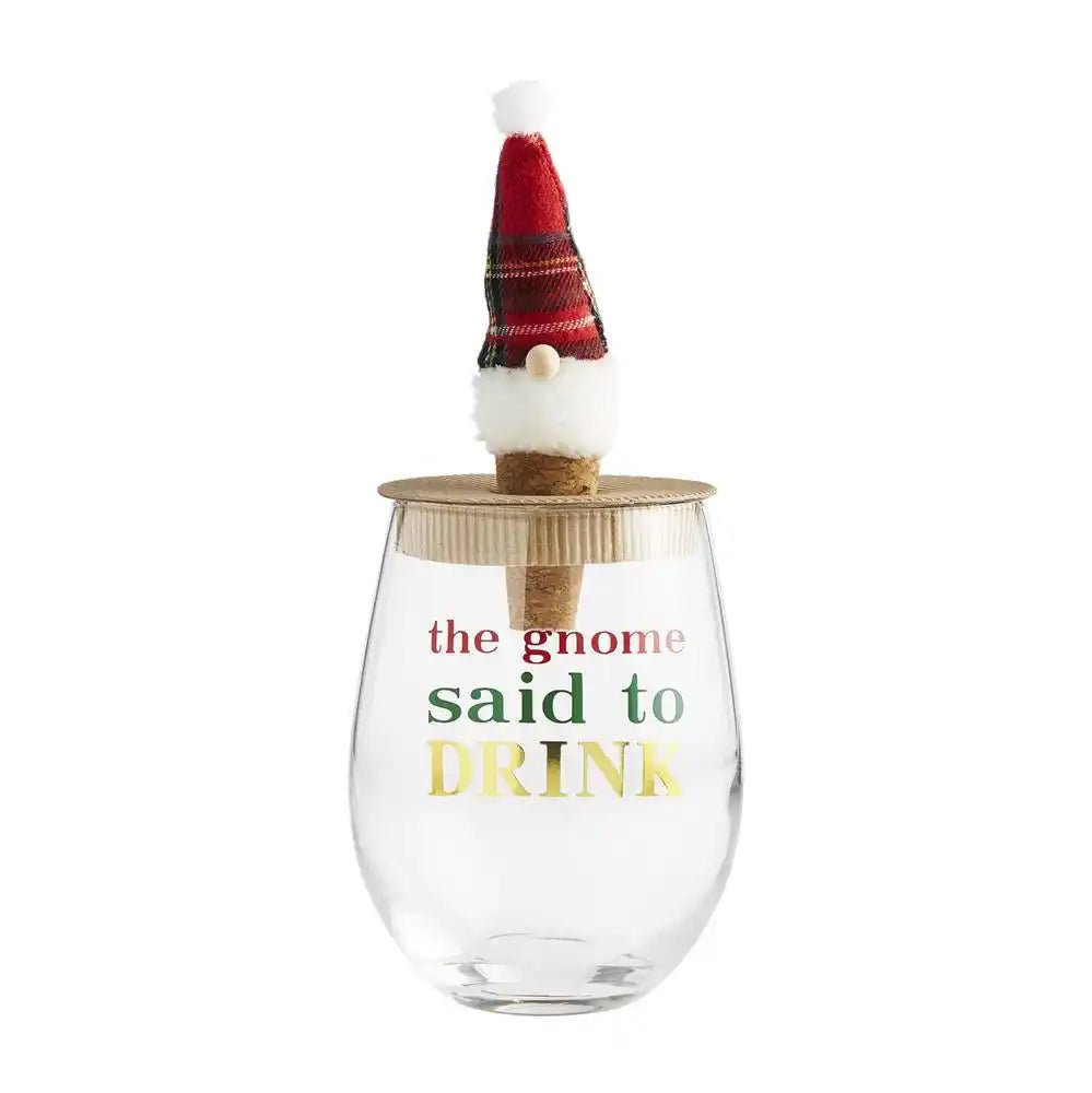 Mud Pie Wine Glass and Gnome Stopper Set (16oz) - CeCe's Home & Gifts