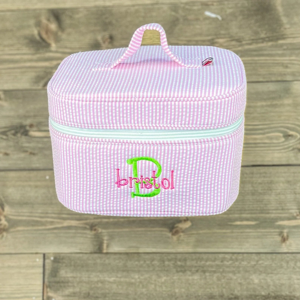 Oh Mint! Pink Stripe Seersucker Train Case - CeCe's Home & Gifts