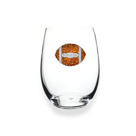 Orange and White Football Jeweled Stemless Glassware - CeCe's Home & Gifts