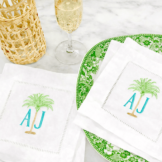 CeCe's Home & Gifts Palm Tree Monogram Linen Cocktail Napkin | CeCe's Home & Gifts
