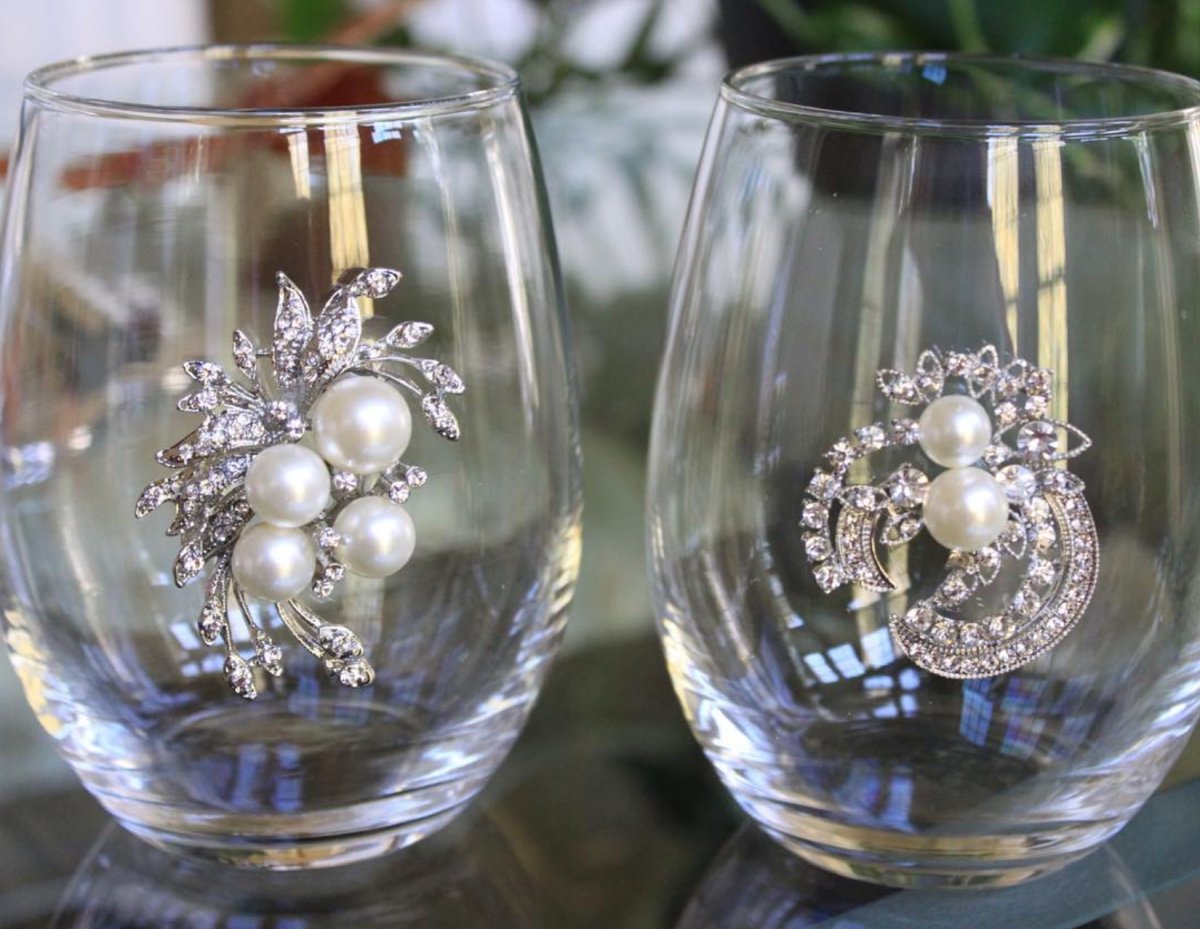 The Queens' Jewels Pearl Bouquet Jeweled Stemless Glassware | CeCe's Home & Gifts